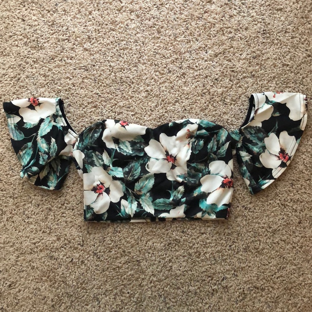 Tropical Off-The-Shoulder Crop Top